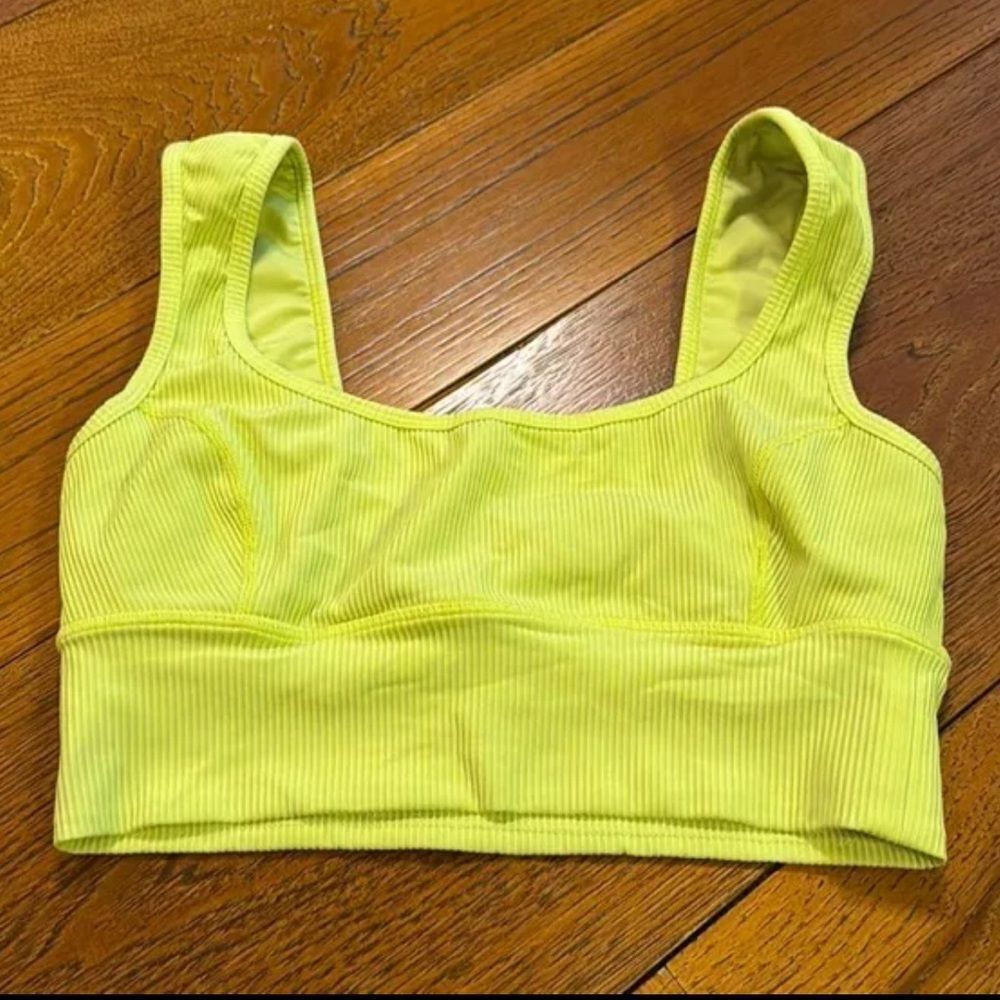 Free People Movement Neon Yellow Ribbed Sports Bra Size Small